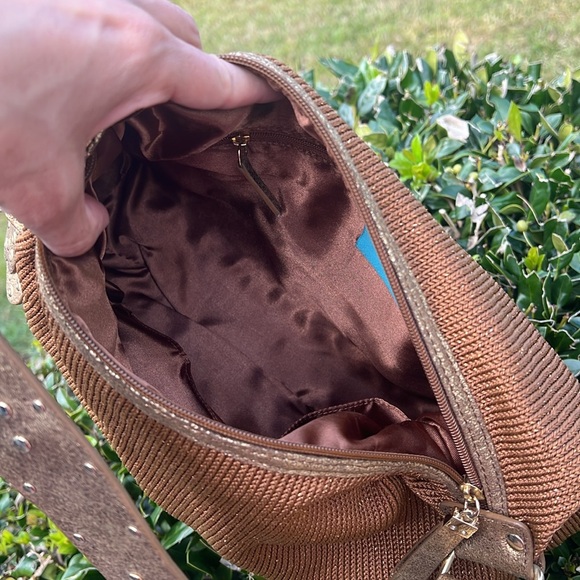 The Sak Brown bronze Crochet Handbag Embellished Shoulder Strap flower key fob - Picture 13 of 16